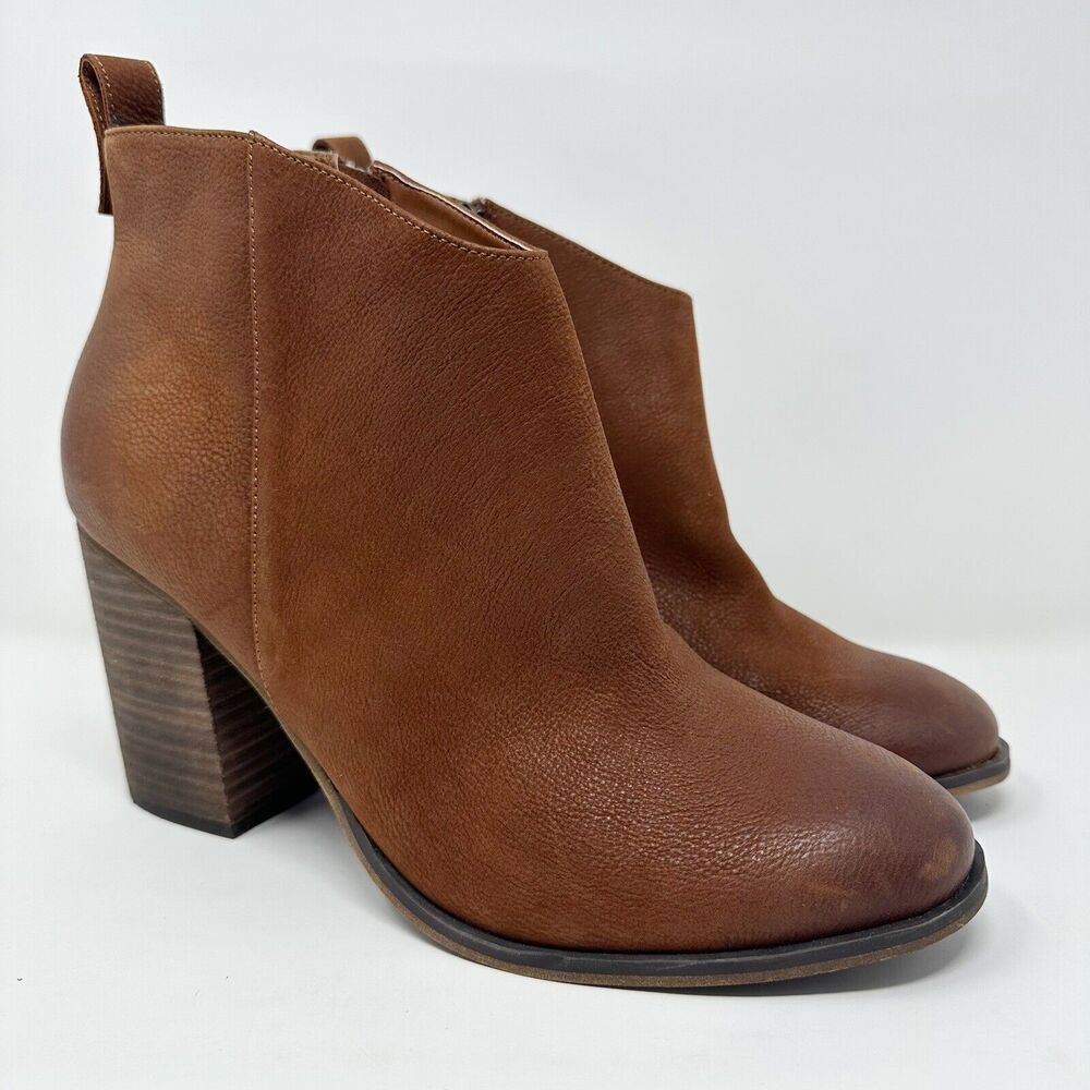 BP‎ Womens Ankle Boots Sz 11M Tan Genuine Leather Block Heel Western Minimalist